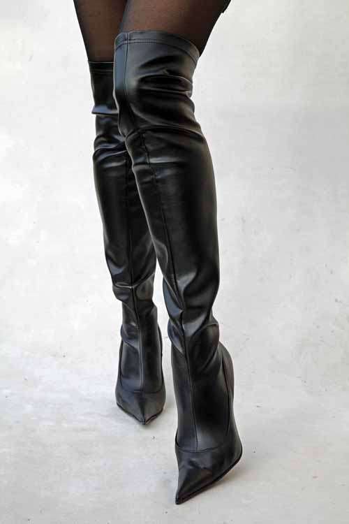 Overknee Stiefel Schwarz Stretchkunstleder Miceli Fashion Unlimited