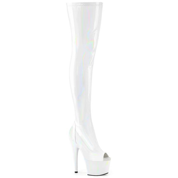 Peep-Toe Overknee Plateau Stiefel ADORE-3011HWR Stretchlack Hologramm weiss