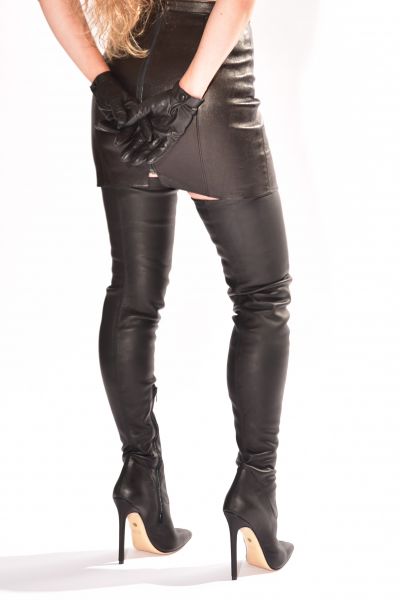 Schwarze Stretchleder Overknee Stiefel von MICELI