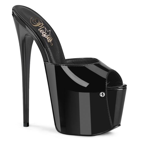 High Heels Pantolette JUBILANT-01 schwarz Lack mit überzogenem Plateau