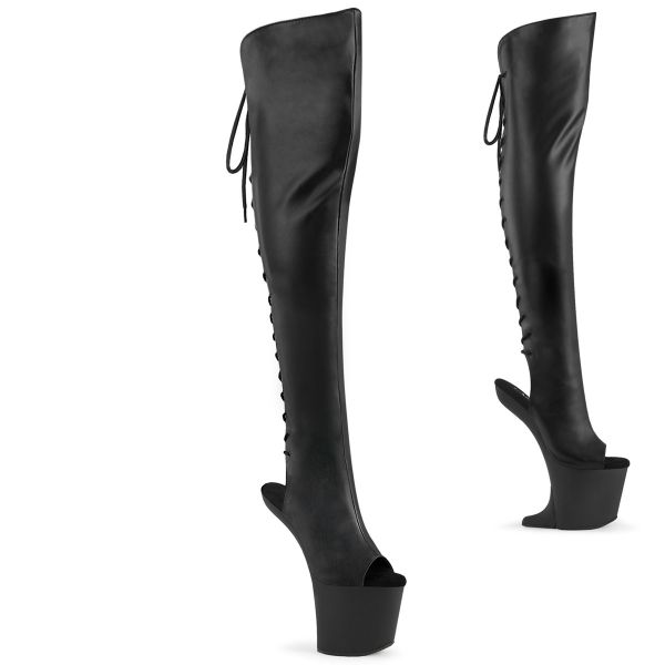 CRAZE-3019 Absatzlose Heelless Plateau Overknee Stiefel schwarz Stretch-PU