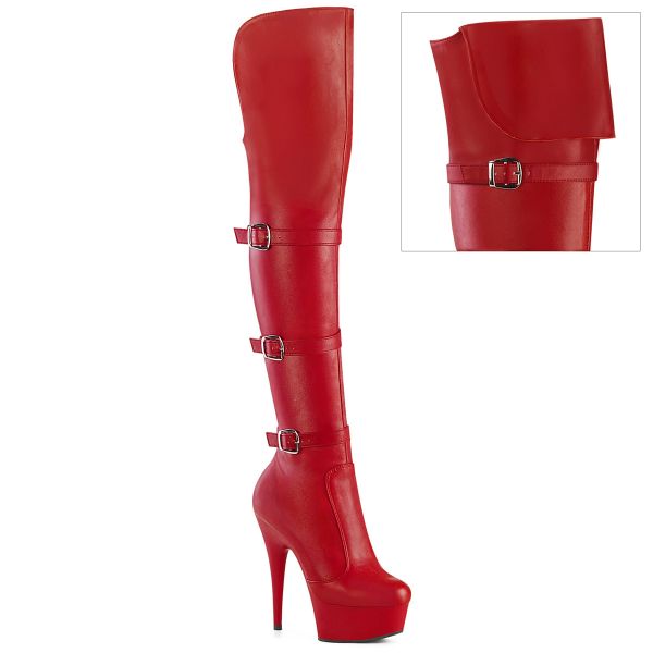 High Heel Overknee Plateau Stiefel Delight-3018 rot PU, mit Schnallen